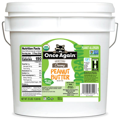 Creamy Organic Peanut Butter Bucket - Salt Free - 35 lbs